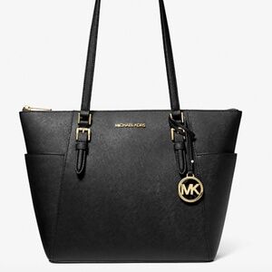 Micheal Kors Charlotte Large Saffiano Leather Top-Zip Tote Bag